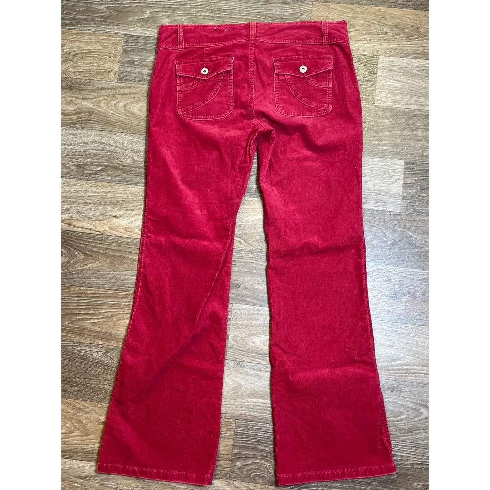 Y2K SO Wear It Declare It Red Corduroy Flare Leg Pants 2000s Low Rise Boho Sz 13